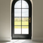 aged brass reeded slimline lever espag. lock set