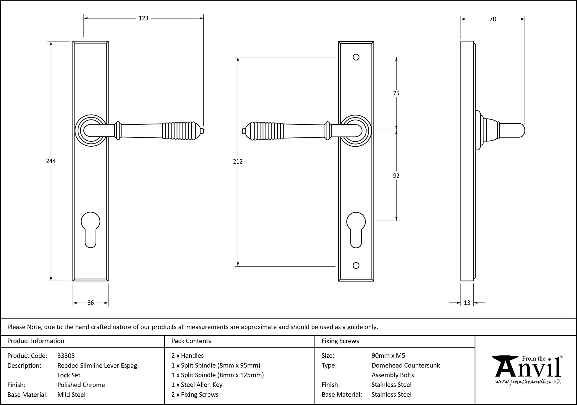 polished chrome reeded slimline lever espag. lock set