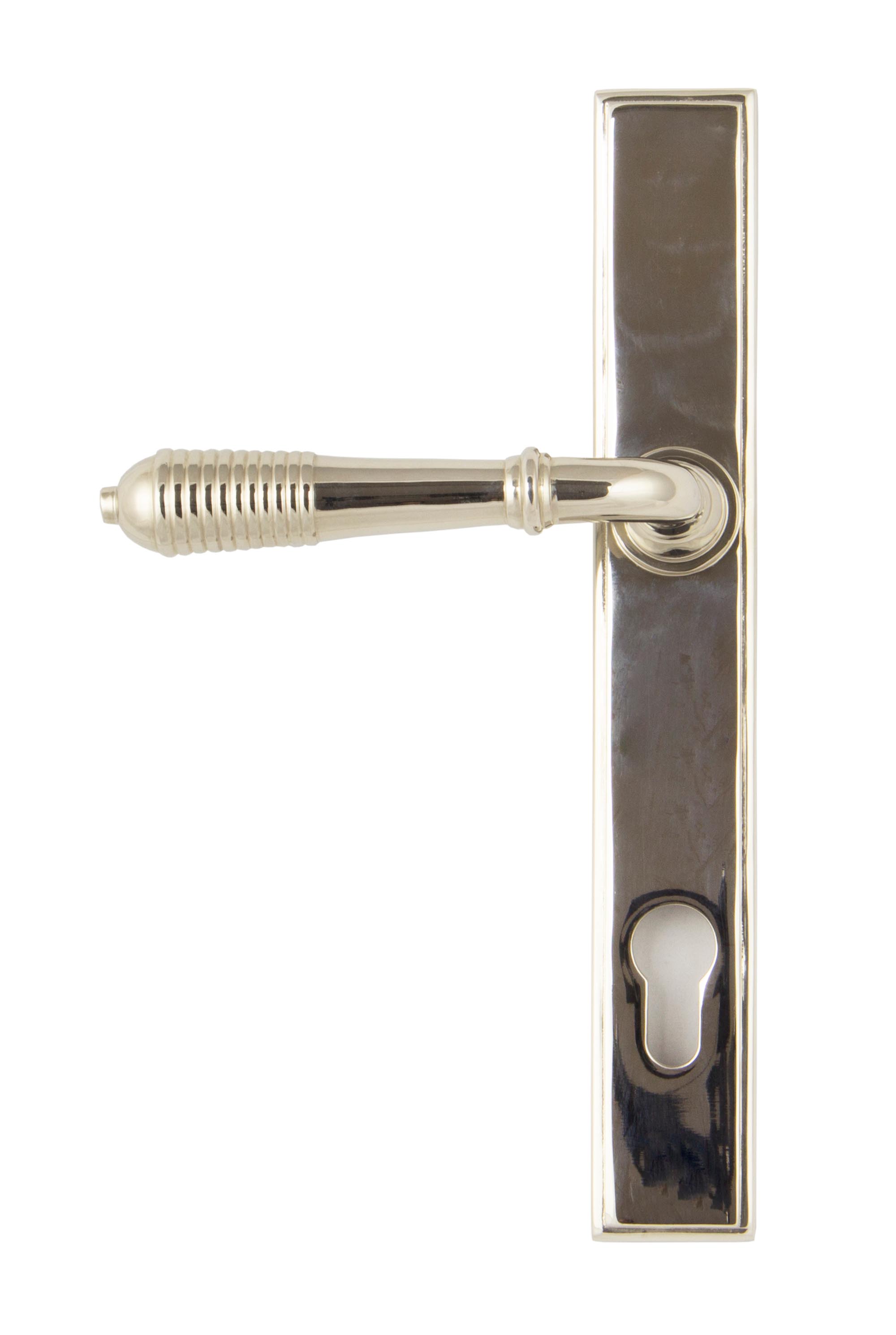 polished nickel reeded slimline lever espag. lock set