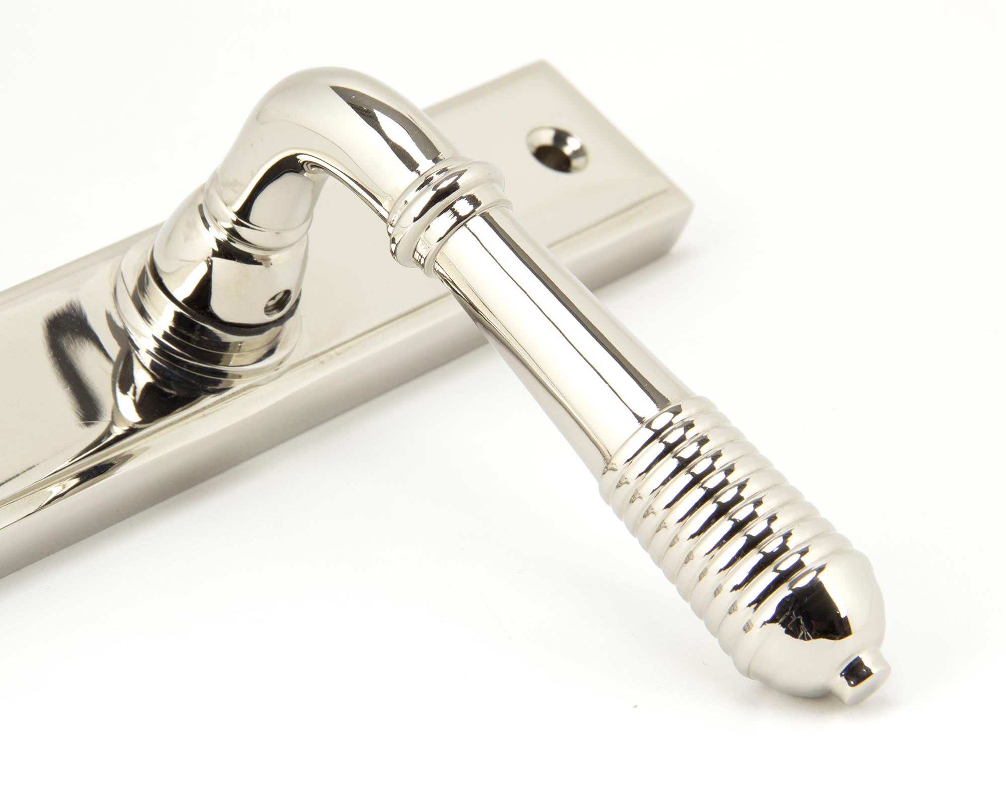polished nickel reeded slimline lever espag. lock set