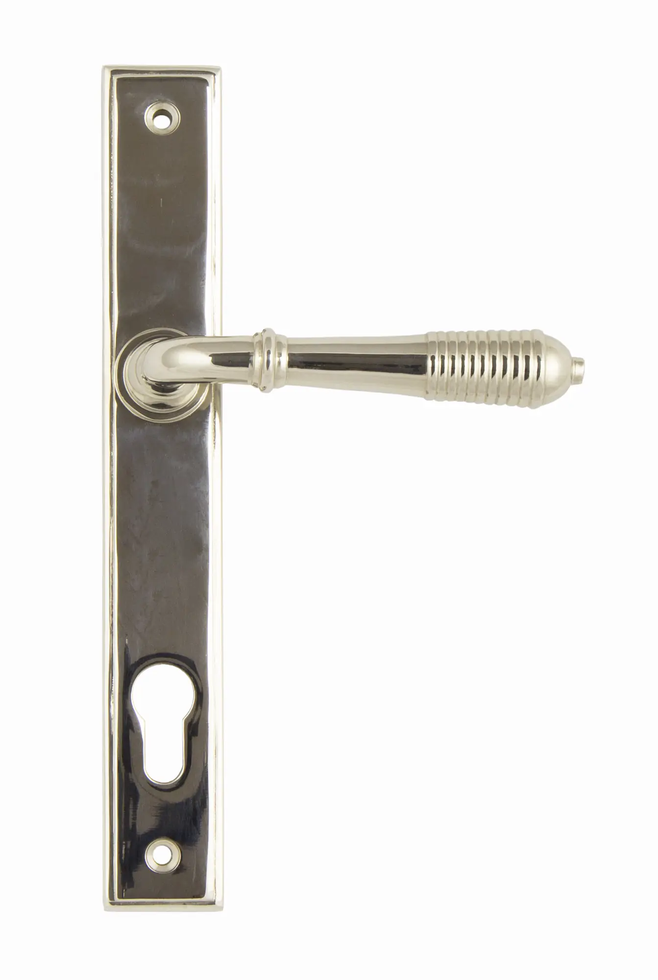 polished nickel reeded slimline lever espag. lock set
