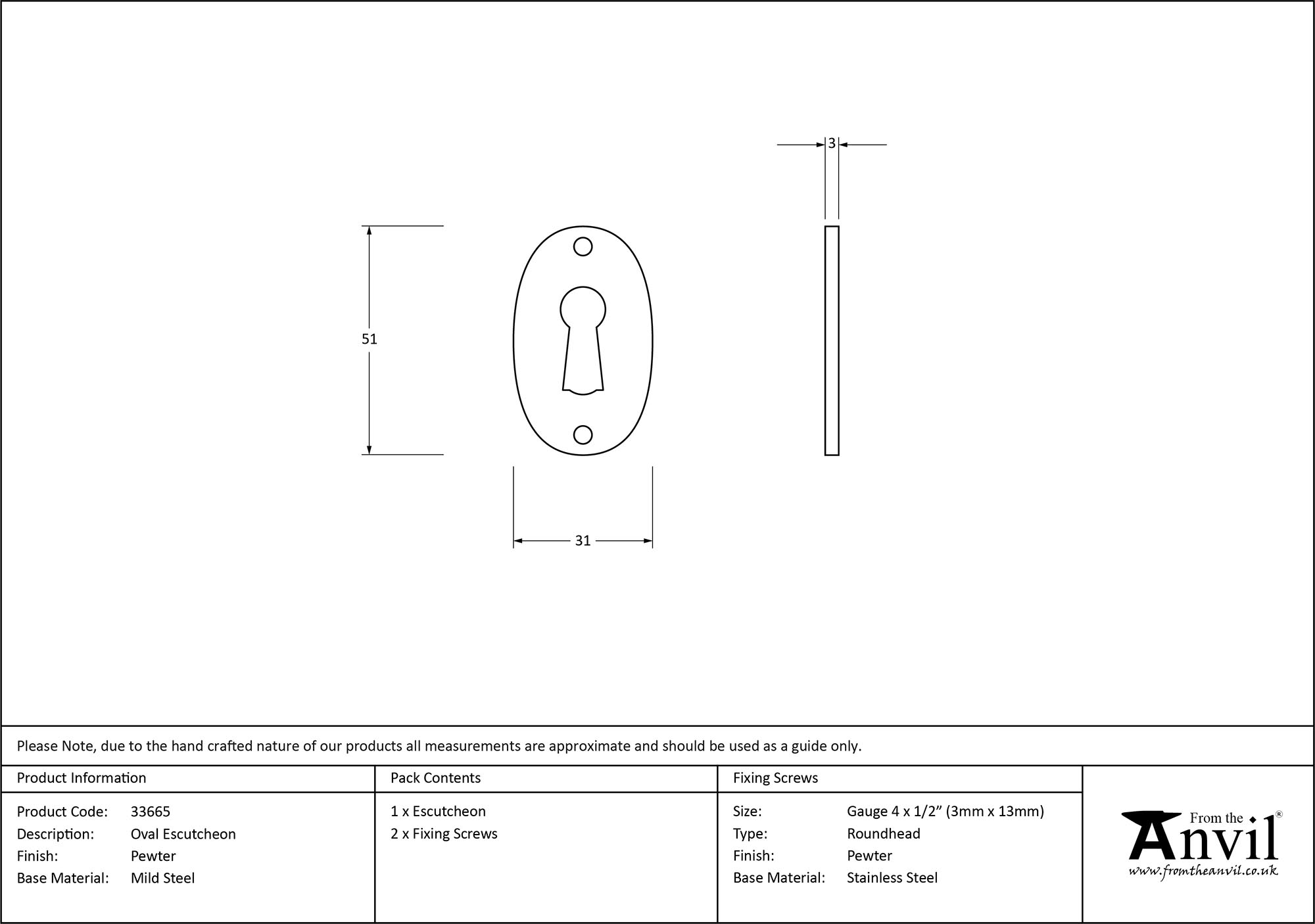 pewter oval escutcheon