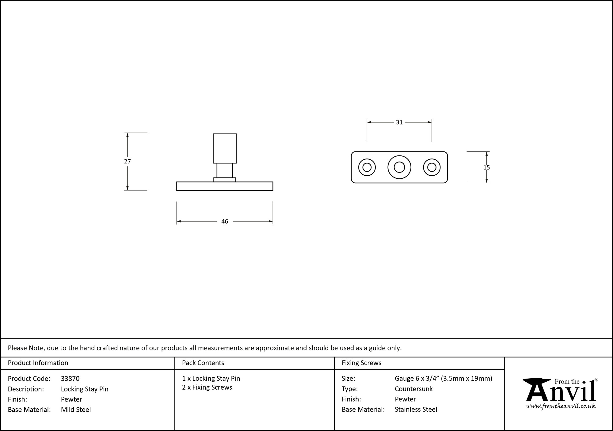 pewter locking stay pin