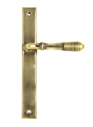 aged brass reeded slimline lever latch set