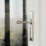 polished nickel reeded slimline lever latch set