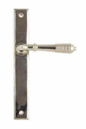 polished nickel reeded slimline lever latch set