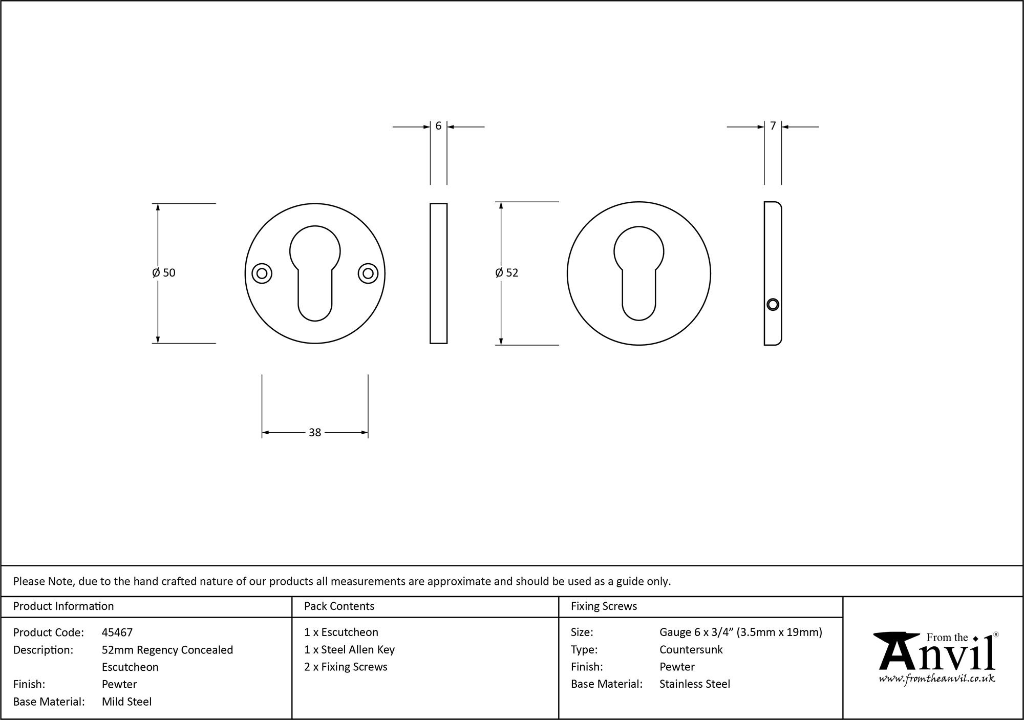 pewter 52mm regency concealed escutcheon