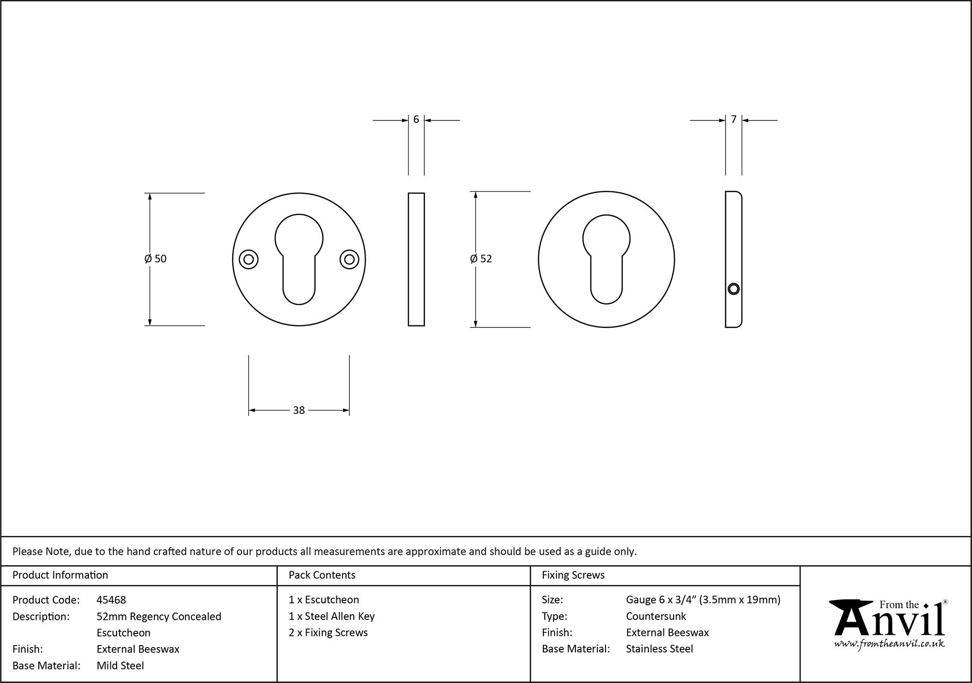 external beeswax 52mm regency concealed escutcheon