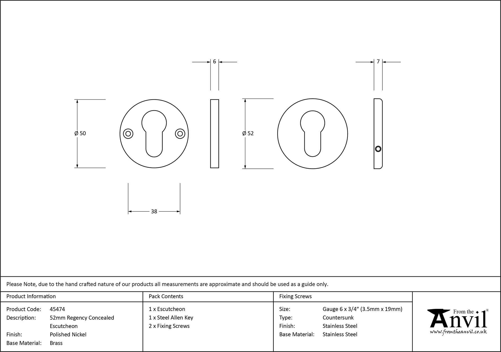 polished nickel 52mm regency concealed escutcheon