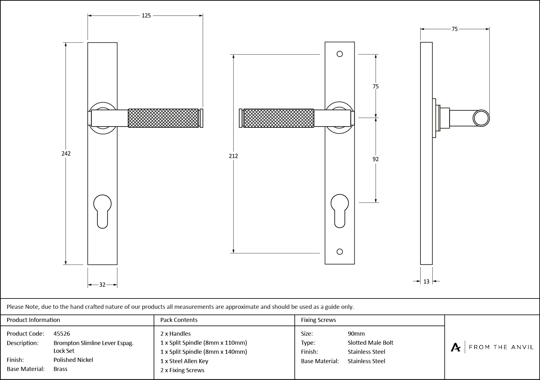 polished nickel brompton slimline lever espag. lock set