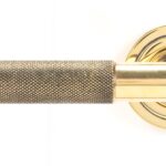aged brass brompton lever on rose set (art deco)