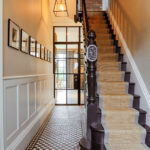 aged brass brompton lever on rose set (square)