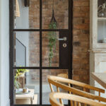 polished chrome brompton lever on rose set (art deco)