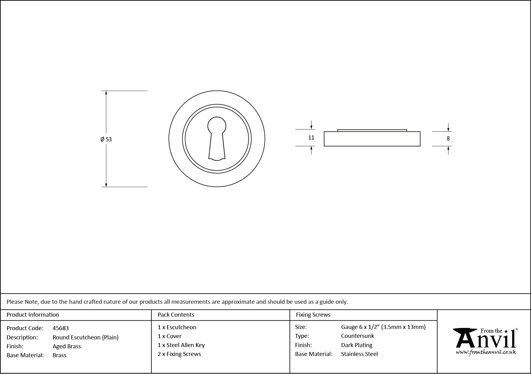 aged brass round escutcheon (plain)