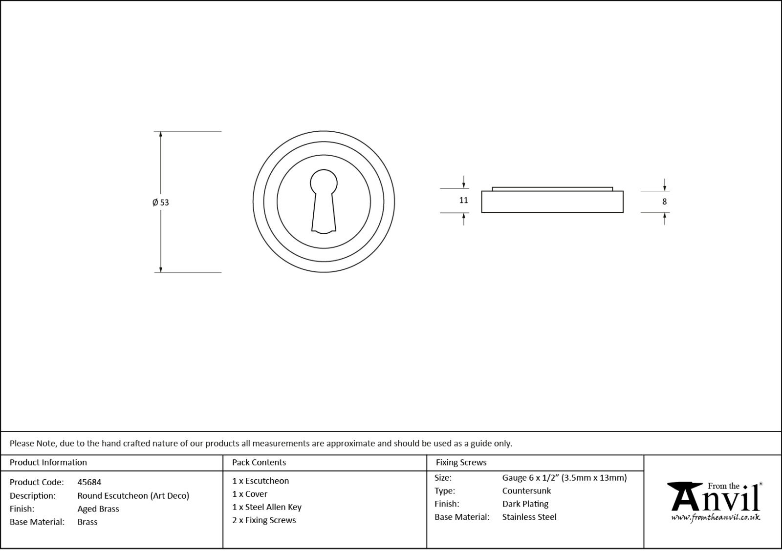 aged brass round escutcheon (art deco)