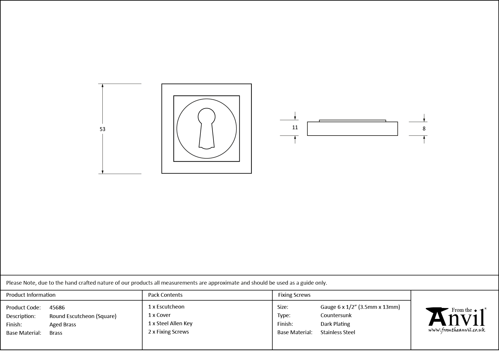 aged brass round escutcheon (square)