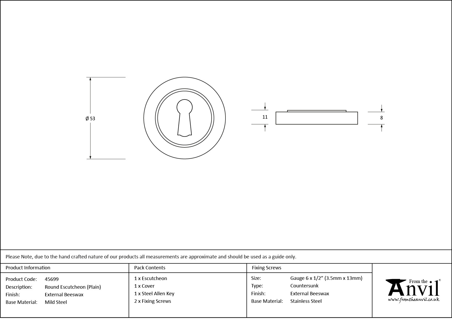 external beeswax round escutcheon (plain)