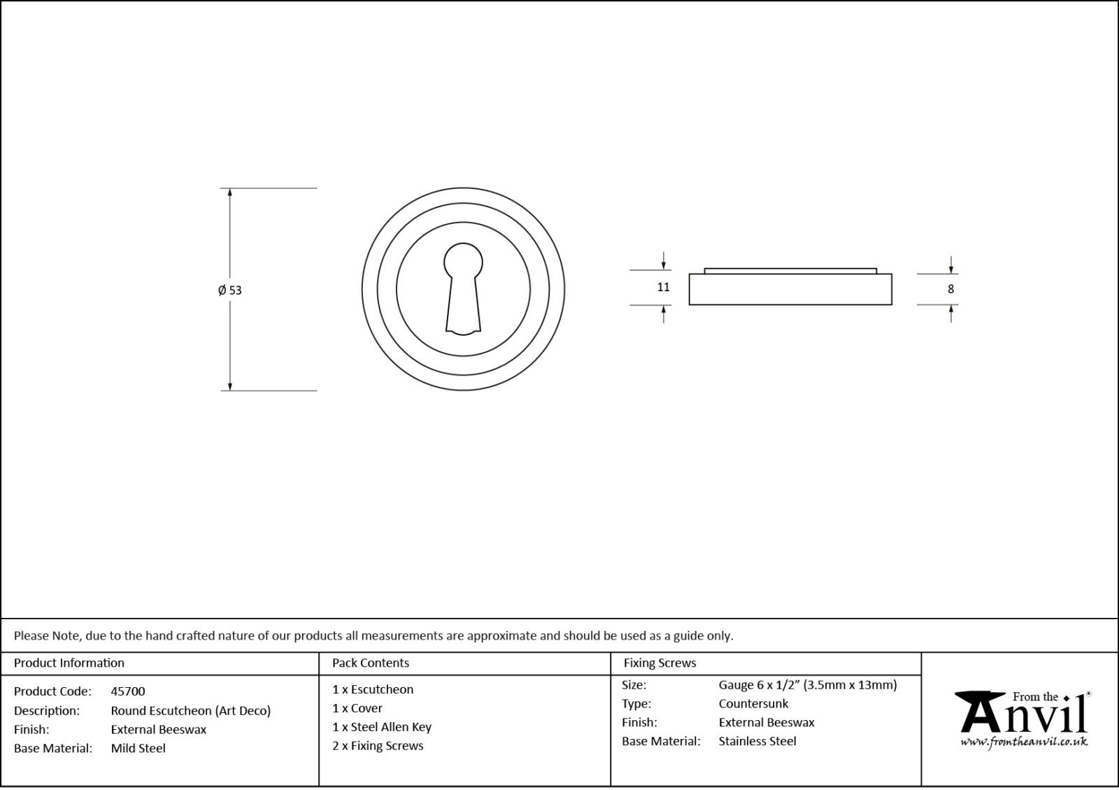 external beeswax round escutcheon (art deco)