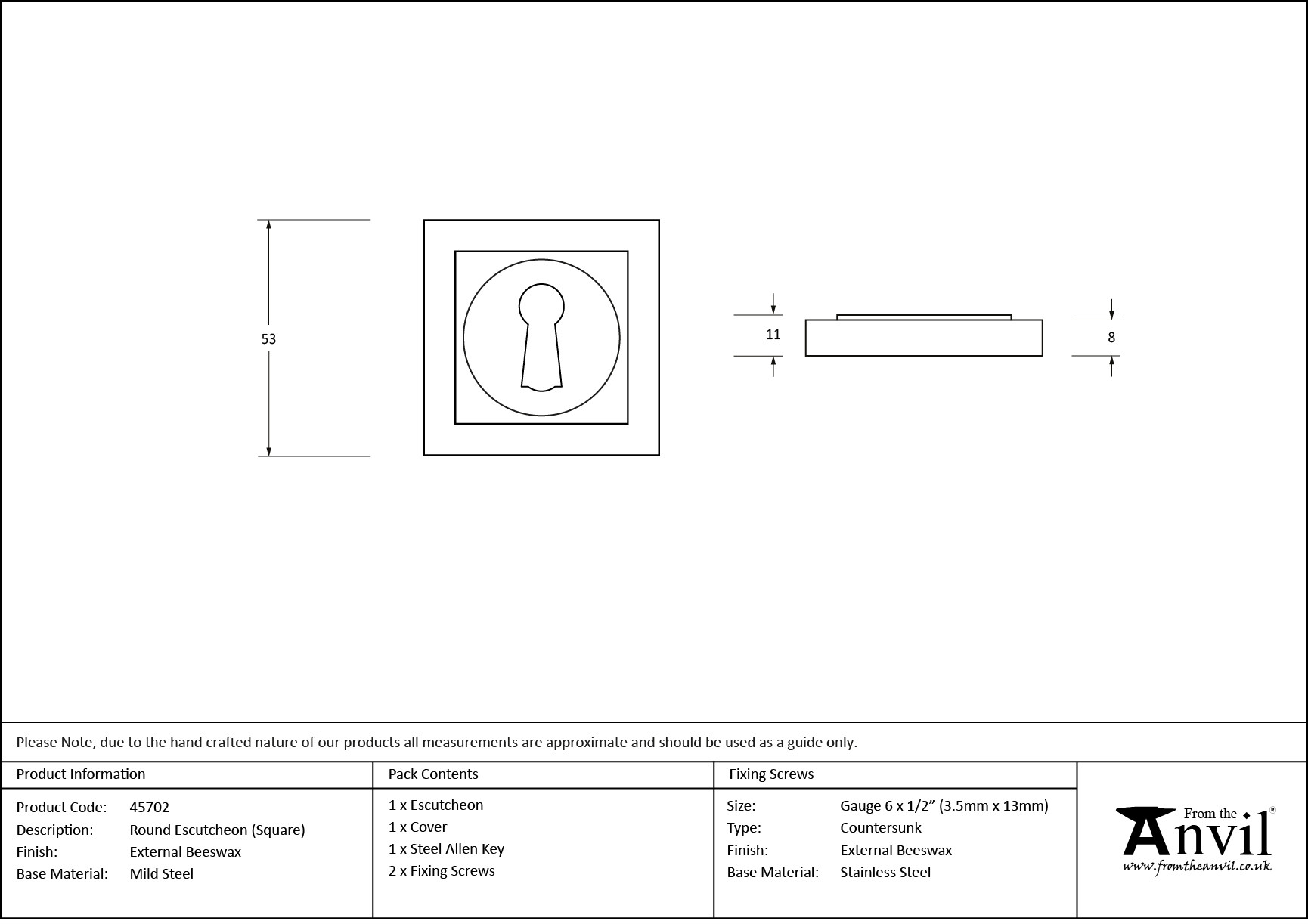 external beeswax round escutcheon (square)