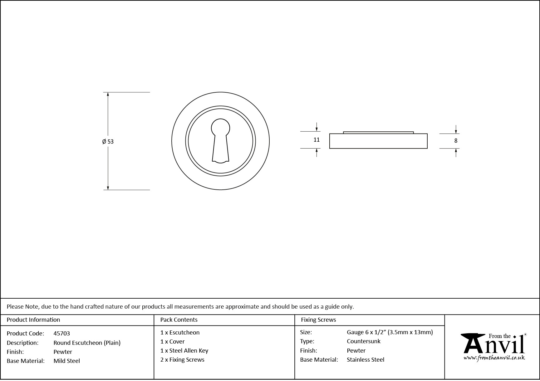 pewter round escutcheon (plain)