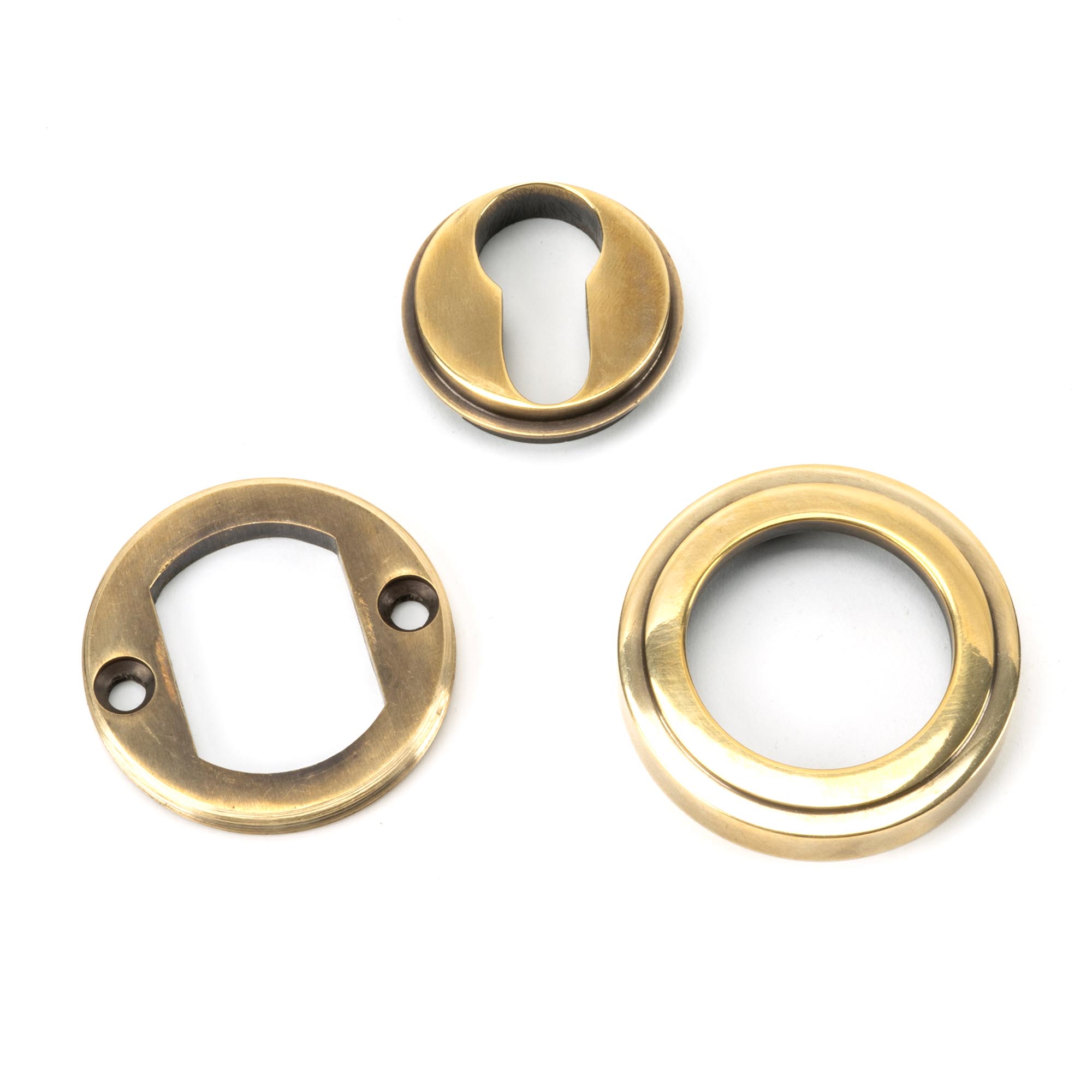 aged brass round euro escutcheon (art deco)