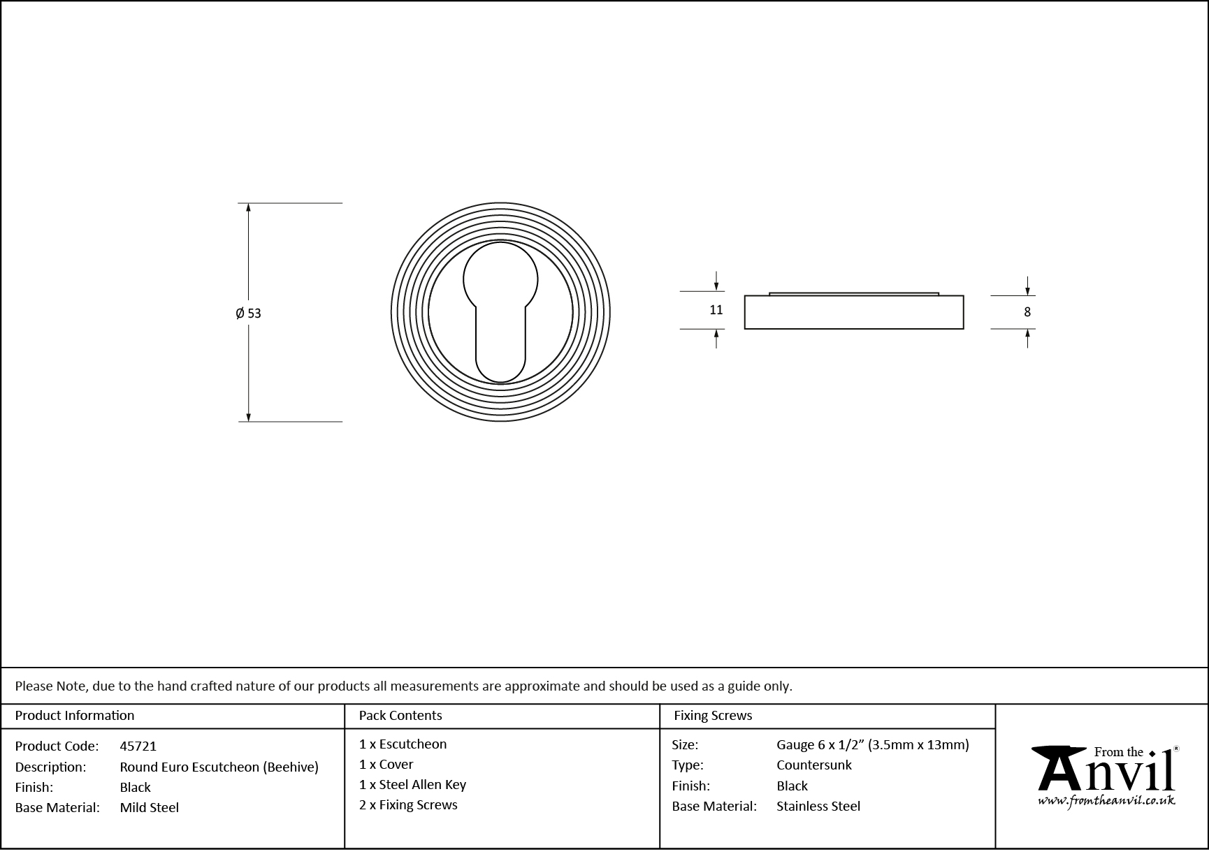 black round euro escutcheon (beehive)