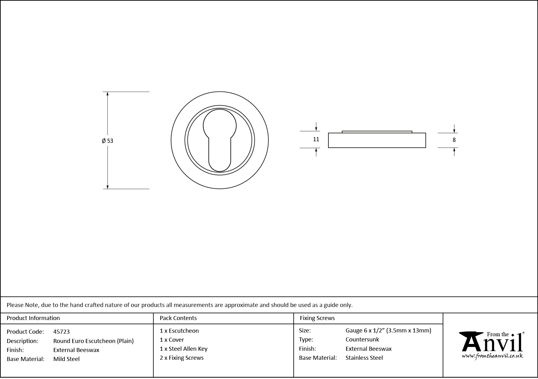 external beeswax round euro escutcheon (plain)