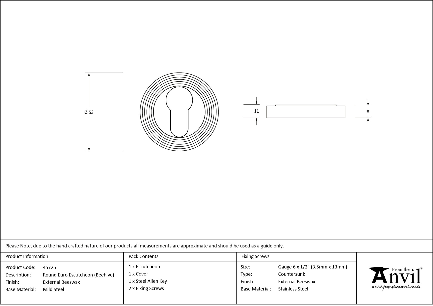 external beeswax round euro escutcheon (beehive)