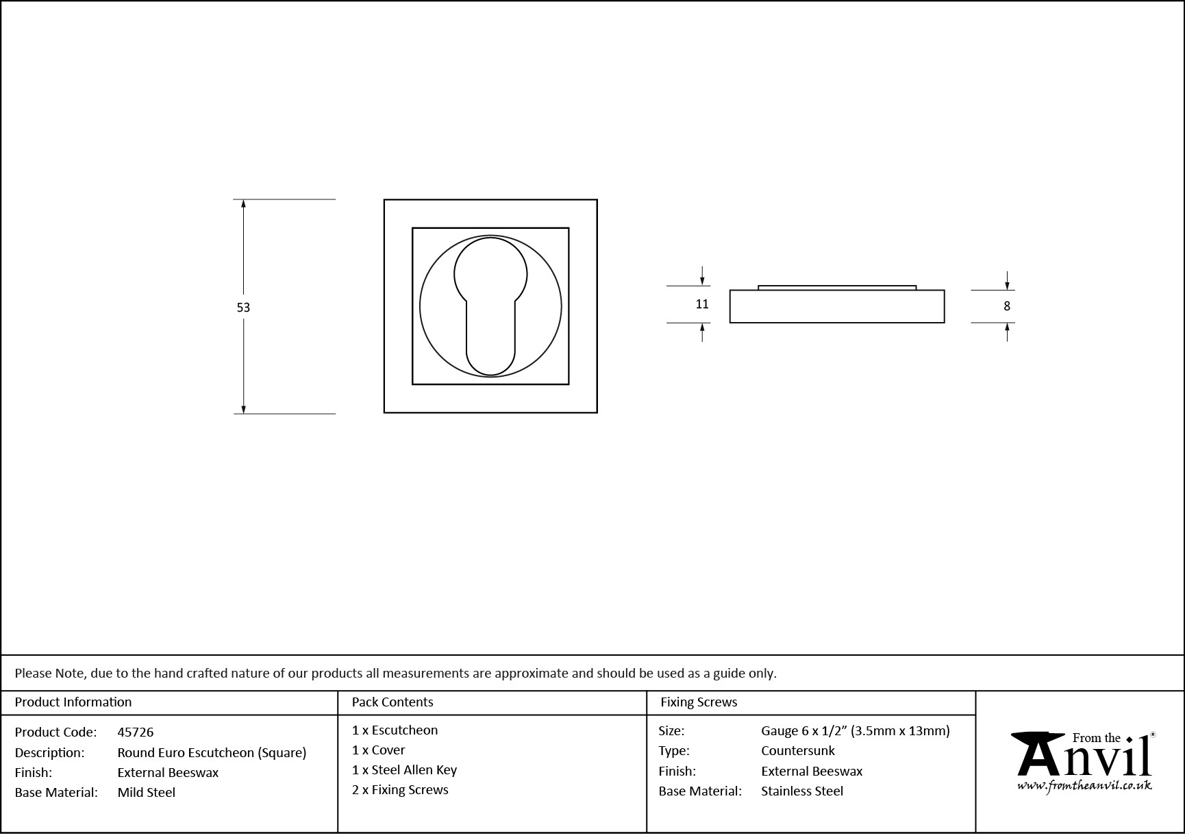 external beeswax round euro escutcheon (square)
