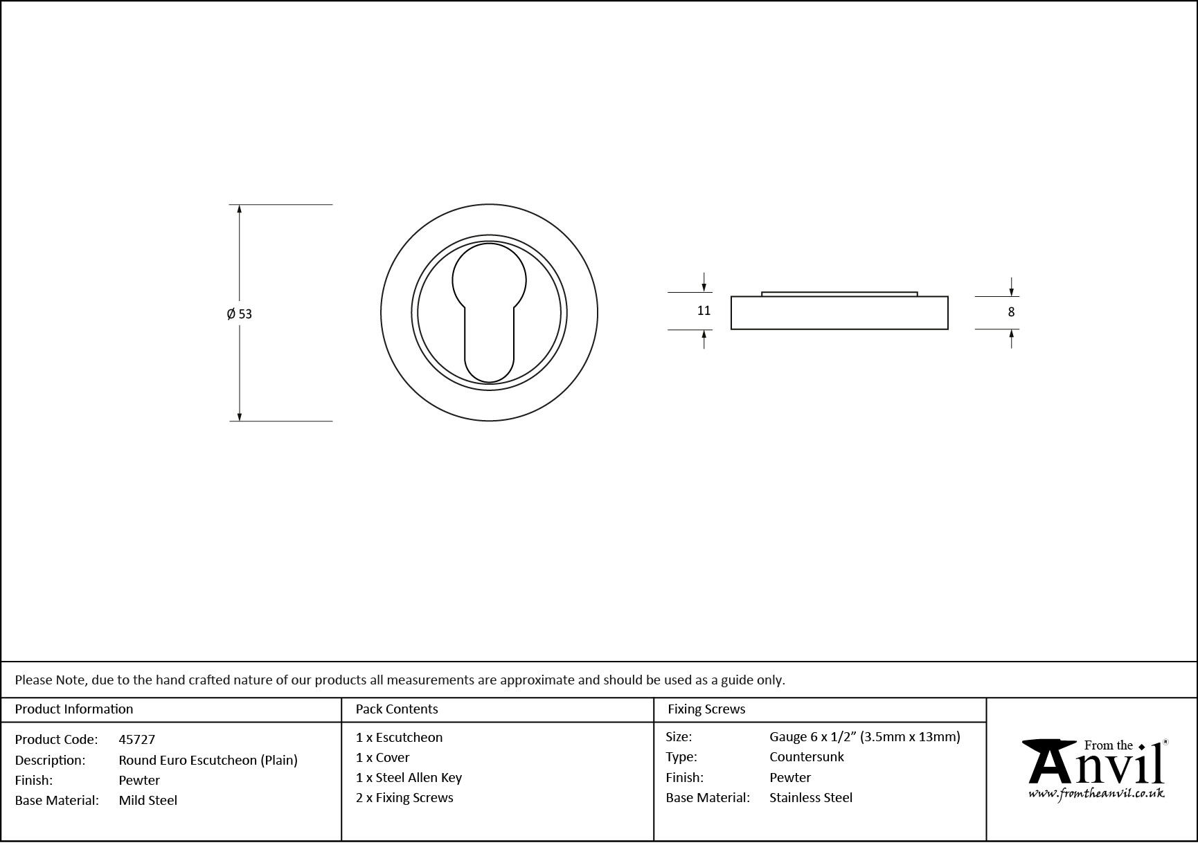 pewter round euro escutcheon (plain)