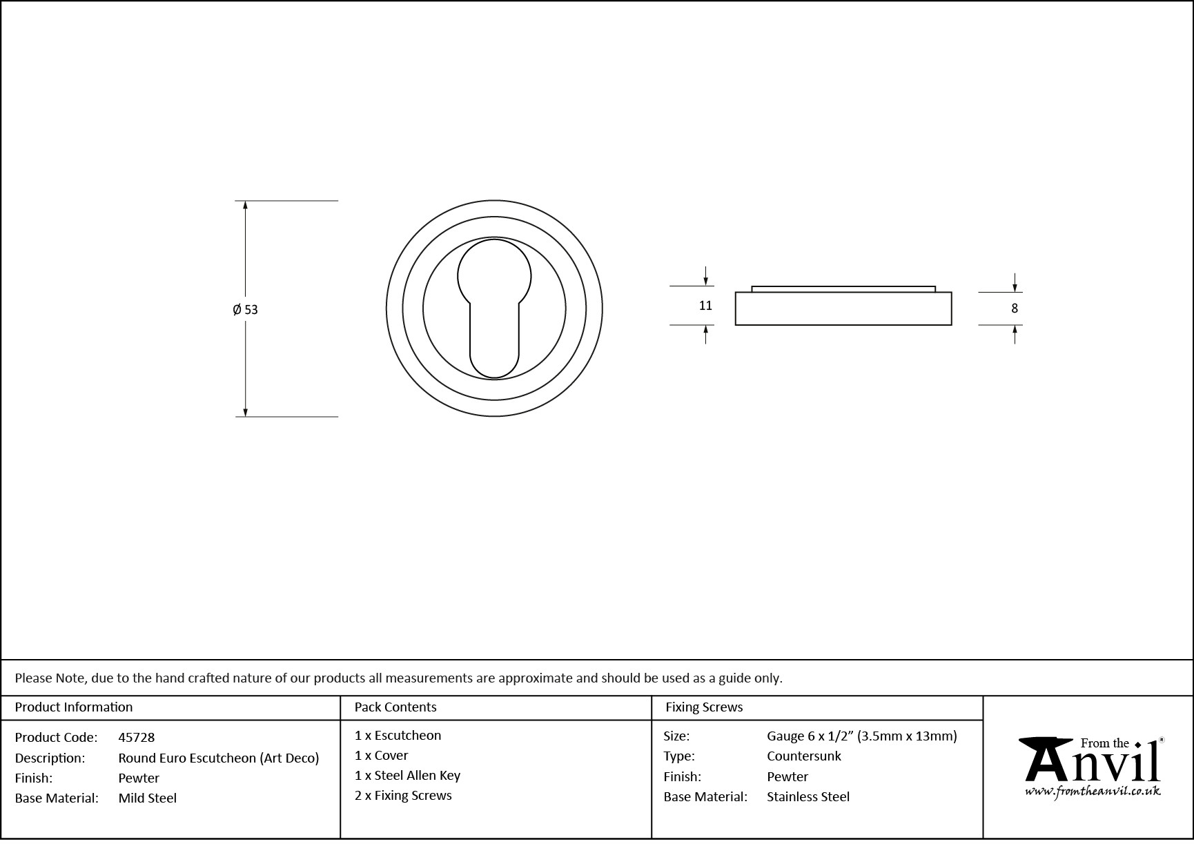 pewter round euro escutcheon (art deco)