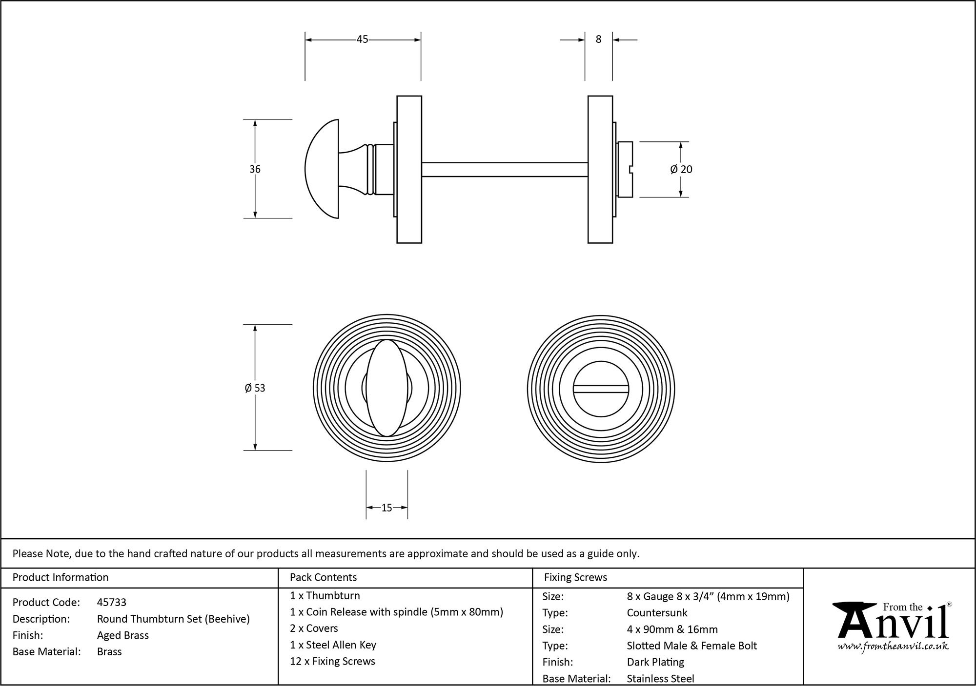 aged brass round thumbturn set (beehive)