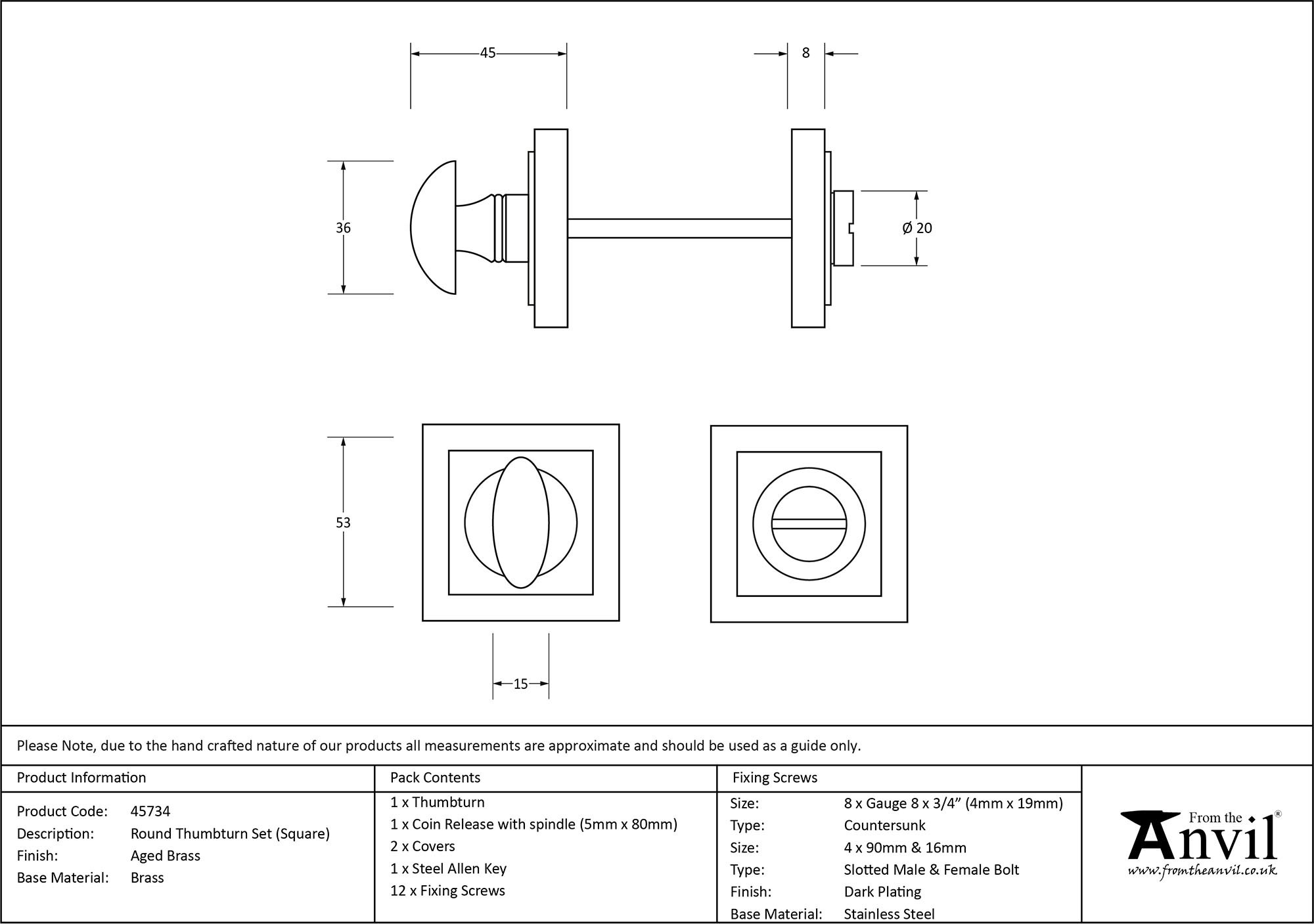 aged brass round thumbturn set (square)