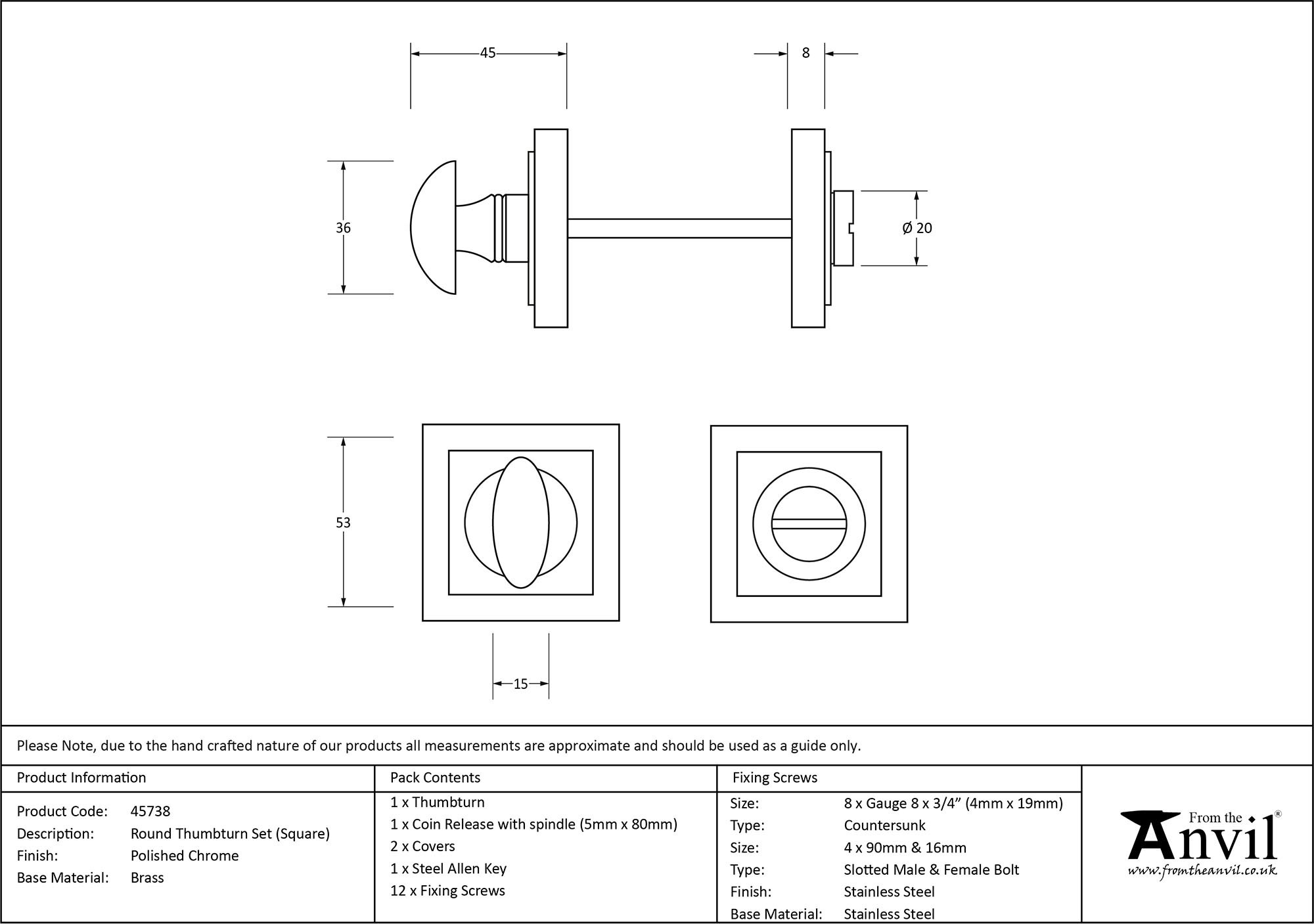 polished chrome round thumbturn set (square)