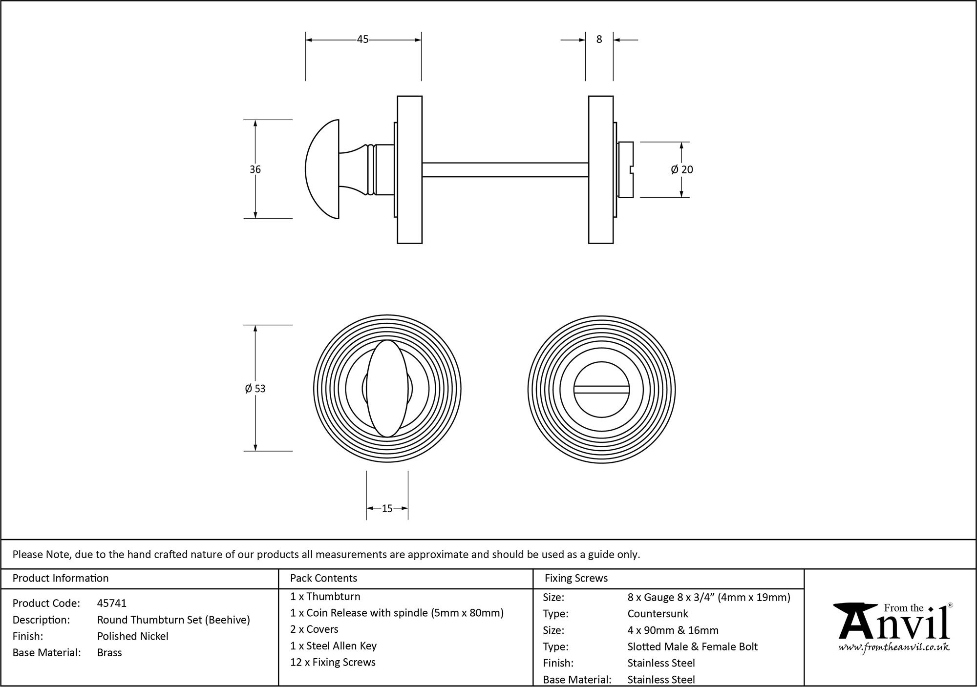polished nickel round thumbturn set (beehive)