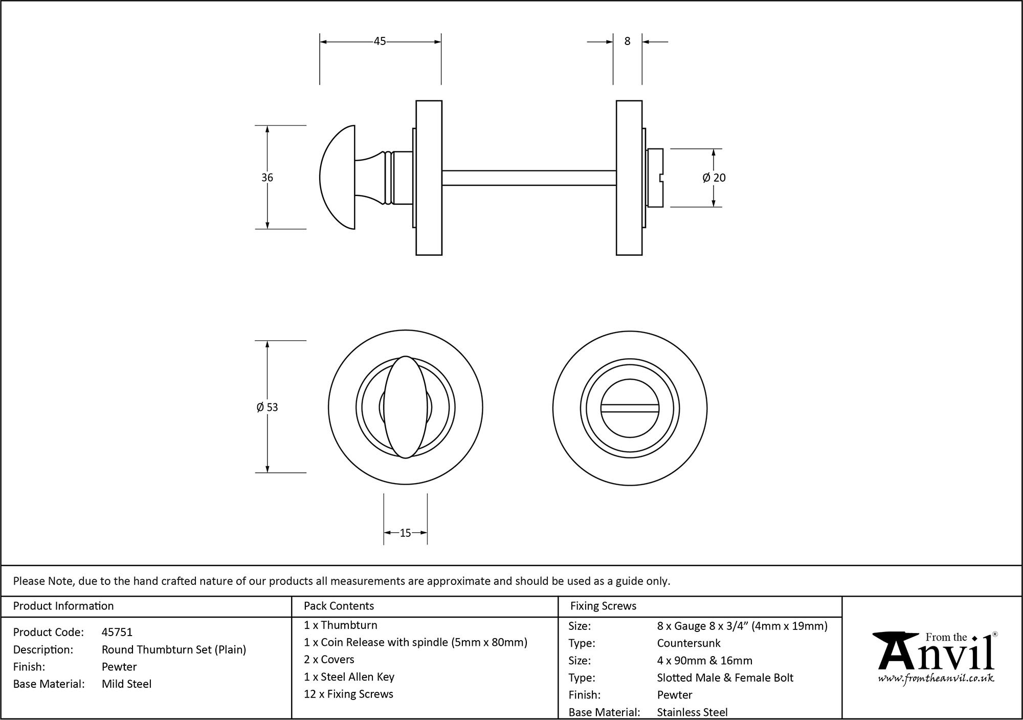 pewter round thumbturn set (plain)