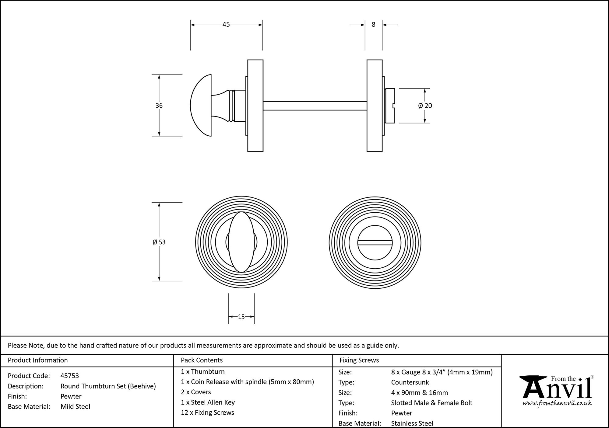 pewter round thumbturn set (beehive)