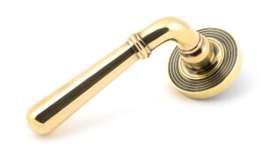aged brass newbury lever on rose set (beehive)