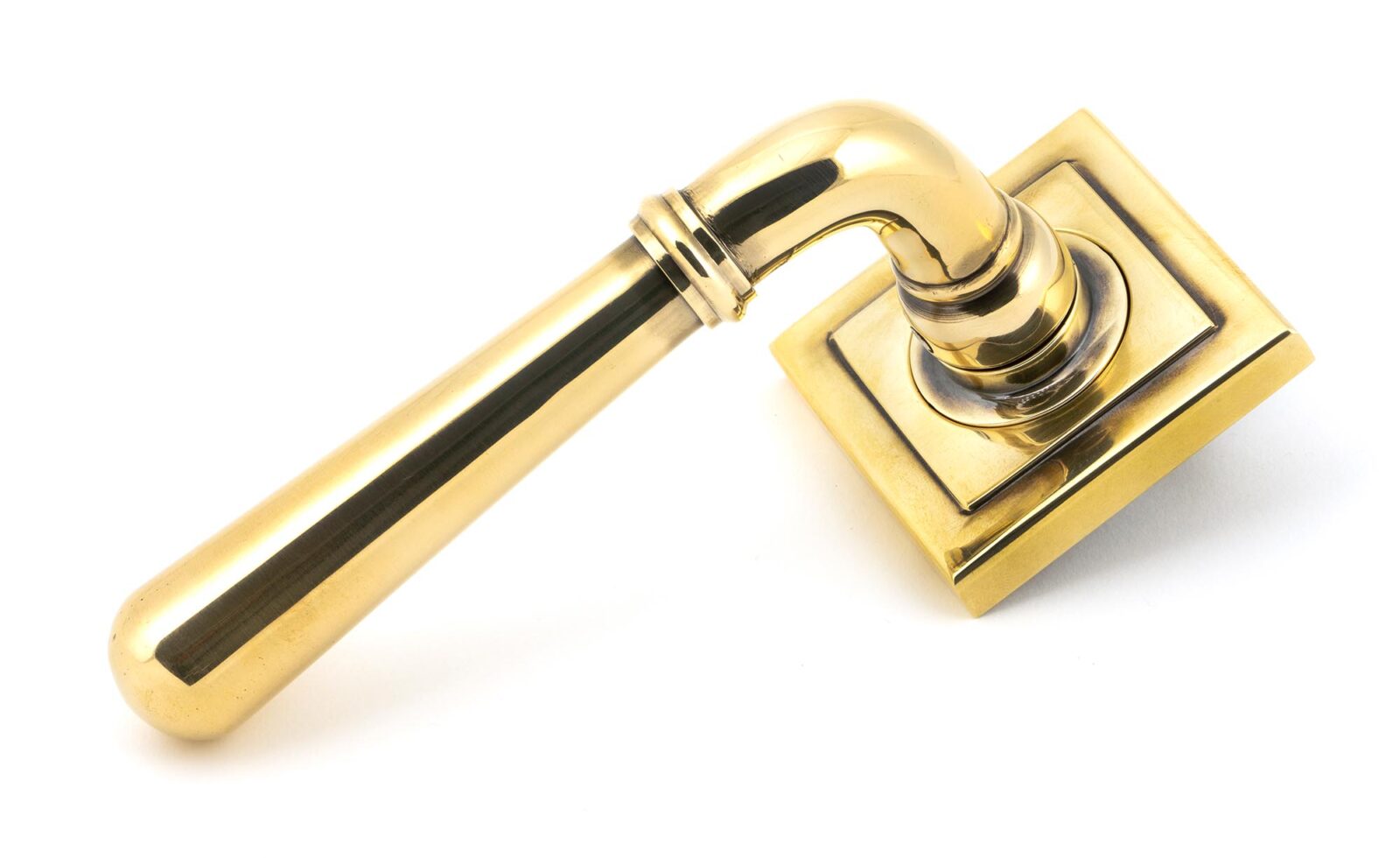 aged brass newbury lever on rose set (square)