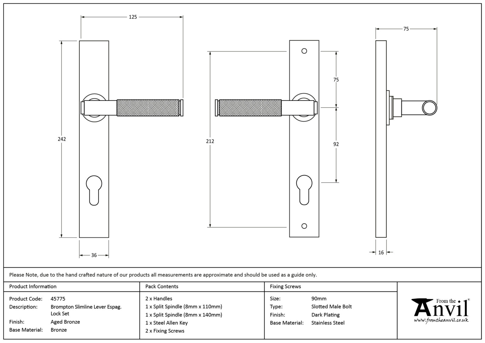 aged bronze brompton slimline lever espag. lock set