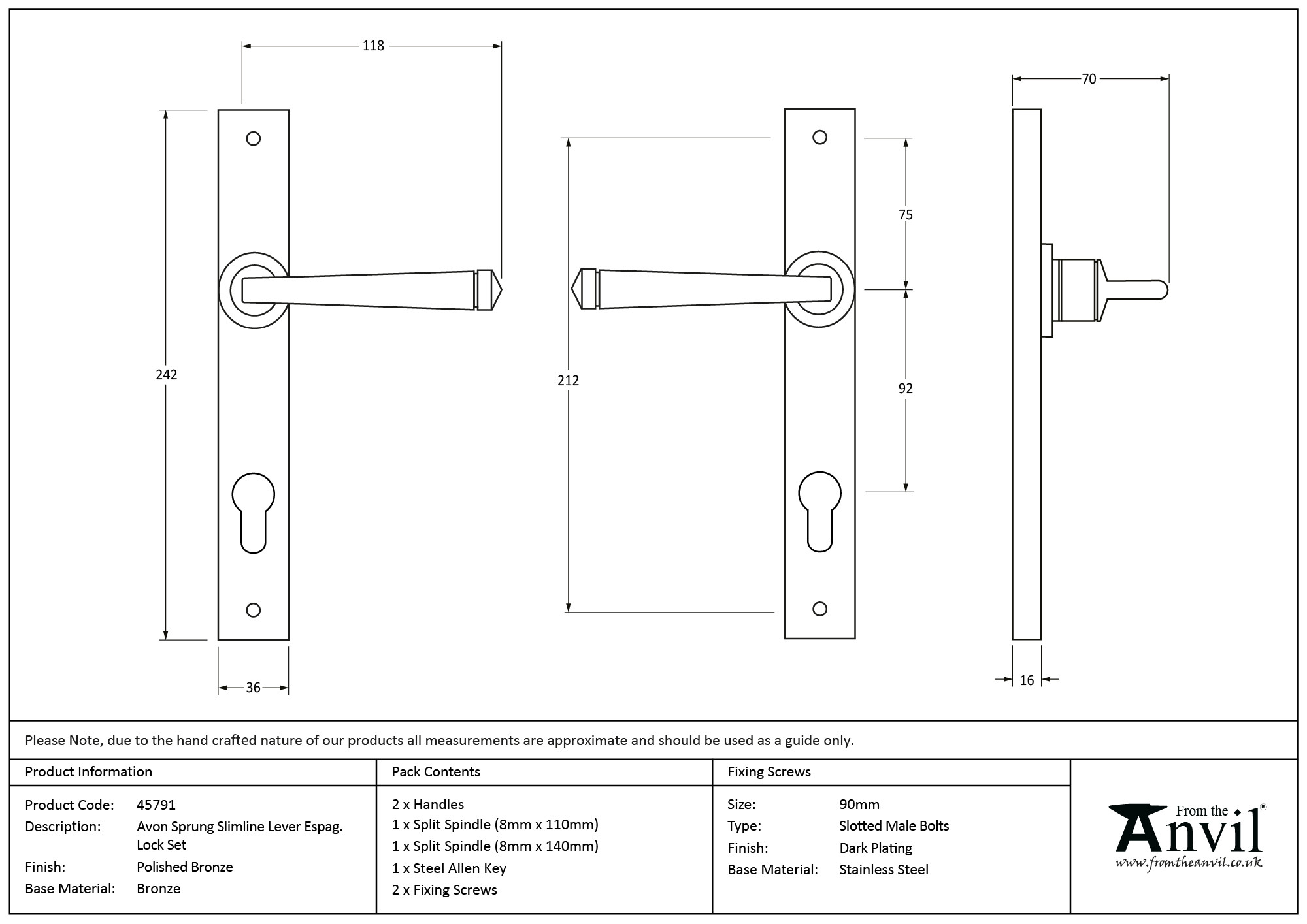 polished bronze avon slimline lever espag. lock set