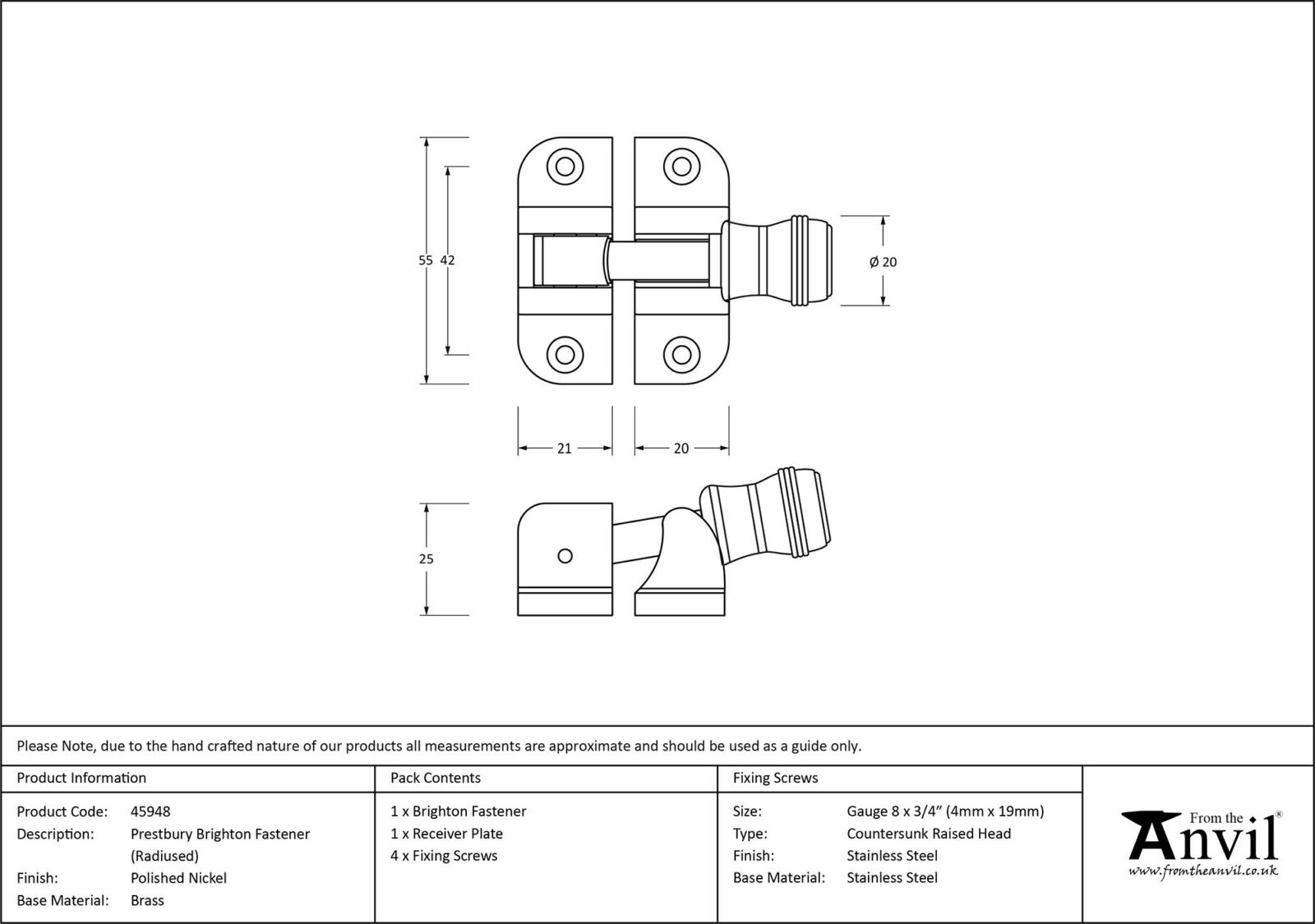 polished nickel prestbury brighton fastener (radiused)