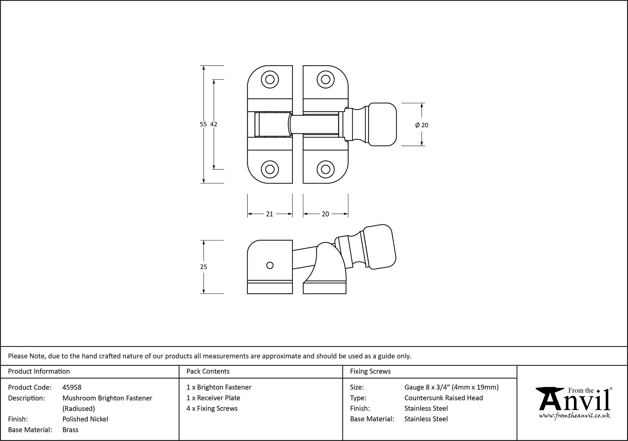 polished nickel mushroom brighton fastener (radiused)