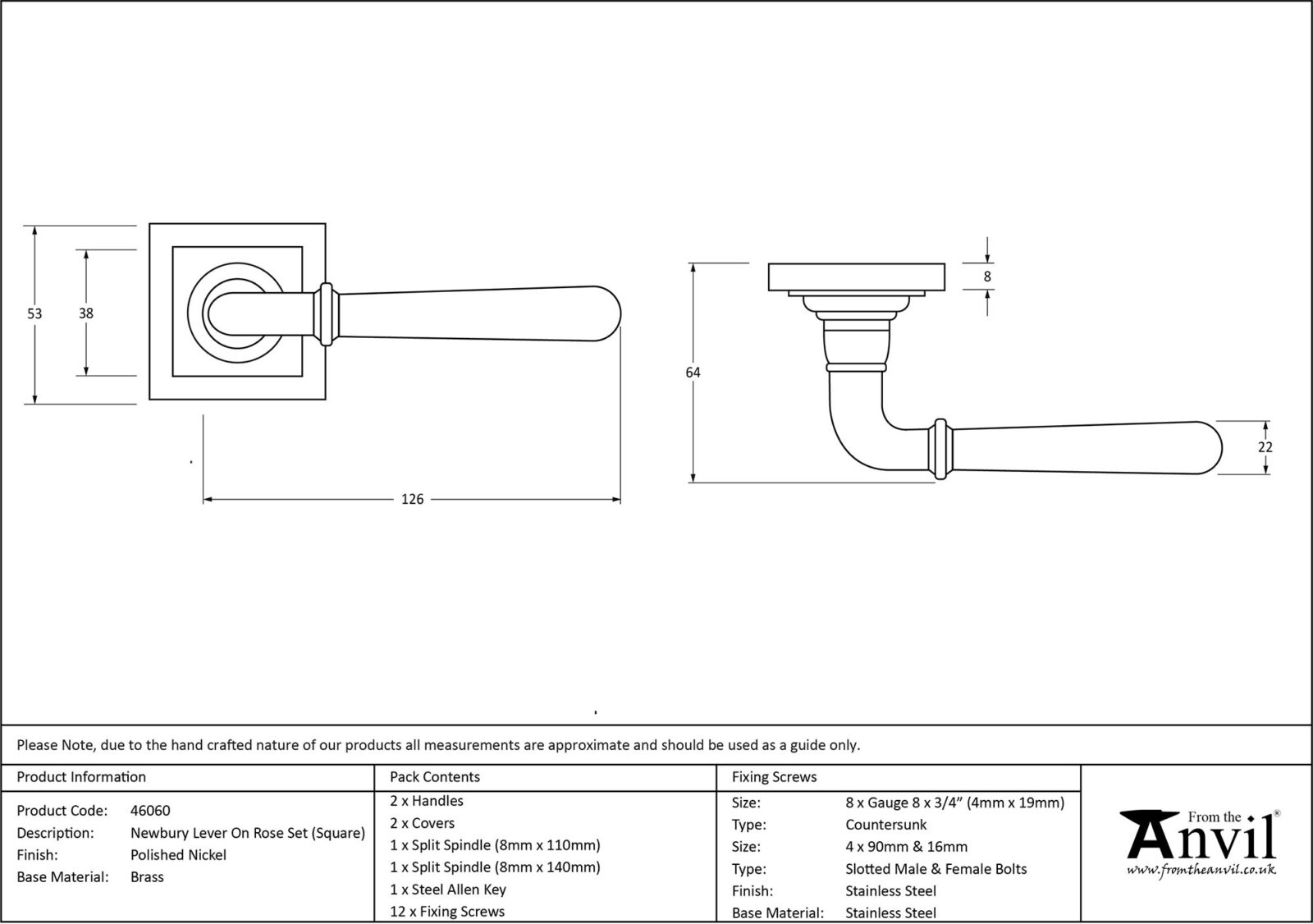 polished nickel newbury lever on rose set (square)