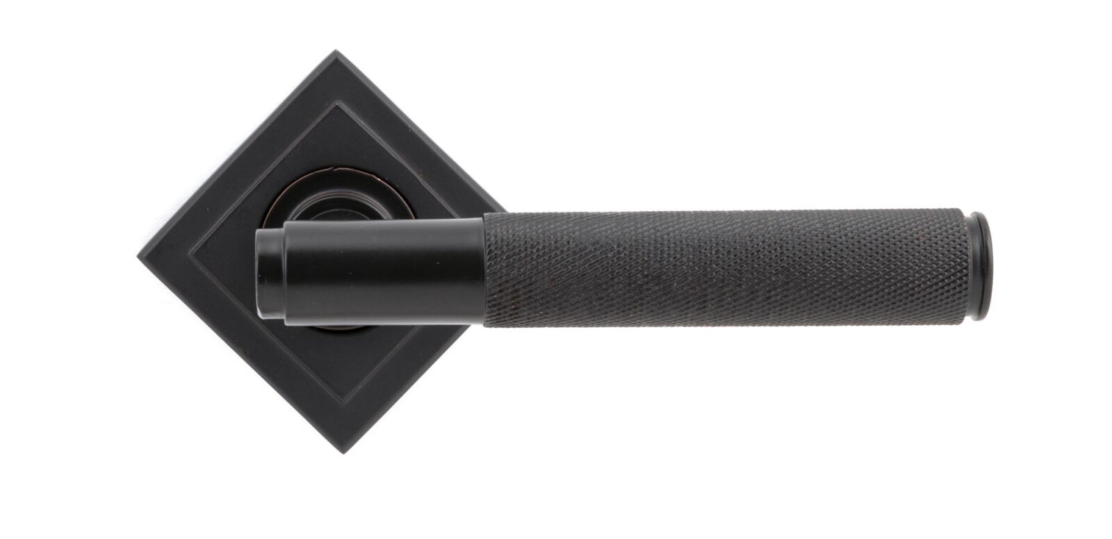 aged bronze brompton lever on rose set (square)