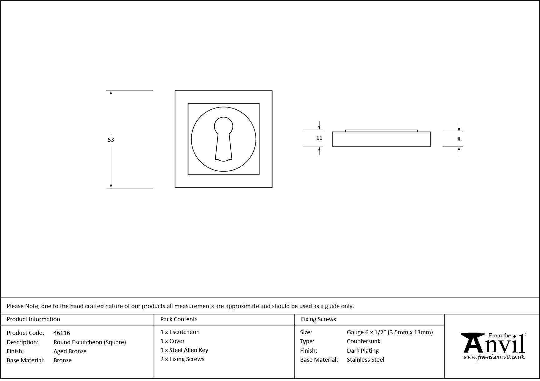 aged bronze round escutcheon (square)
