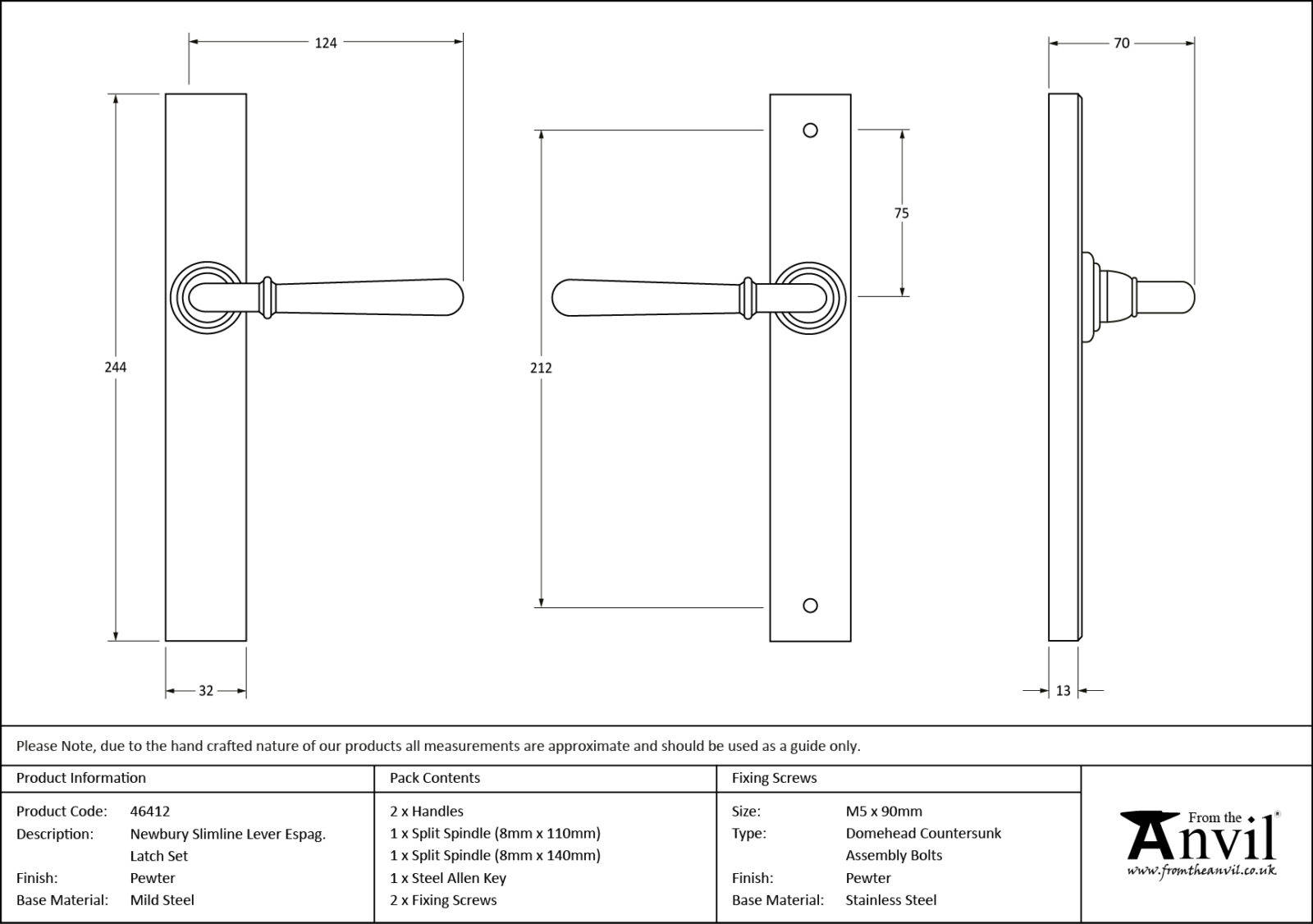 pewter newbury slimline lever espag. latch set