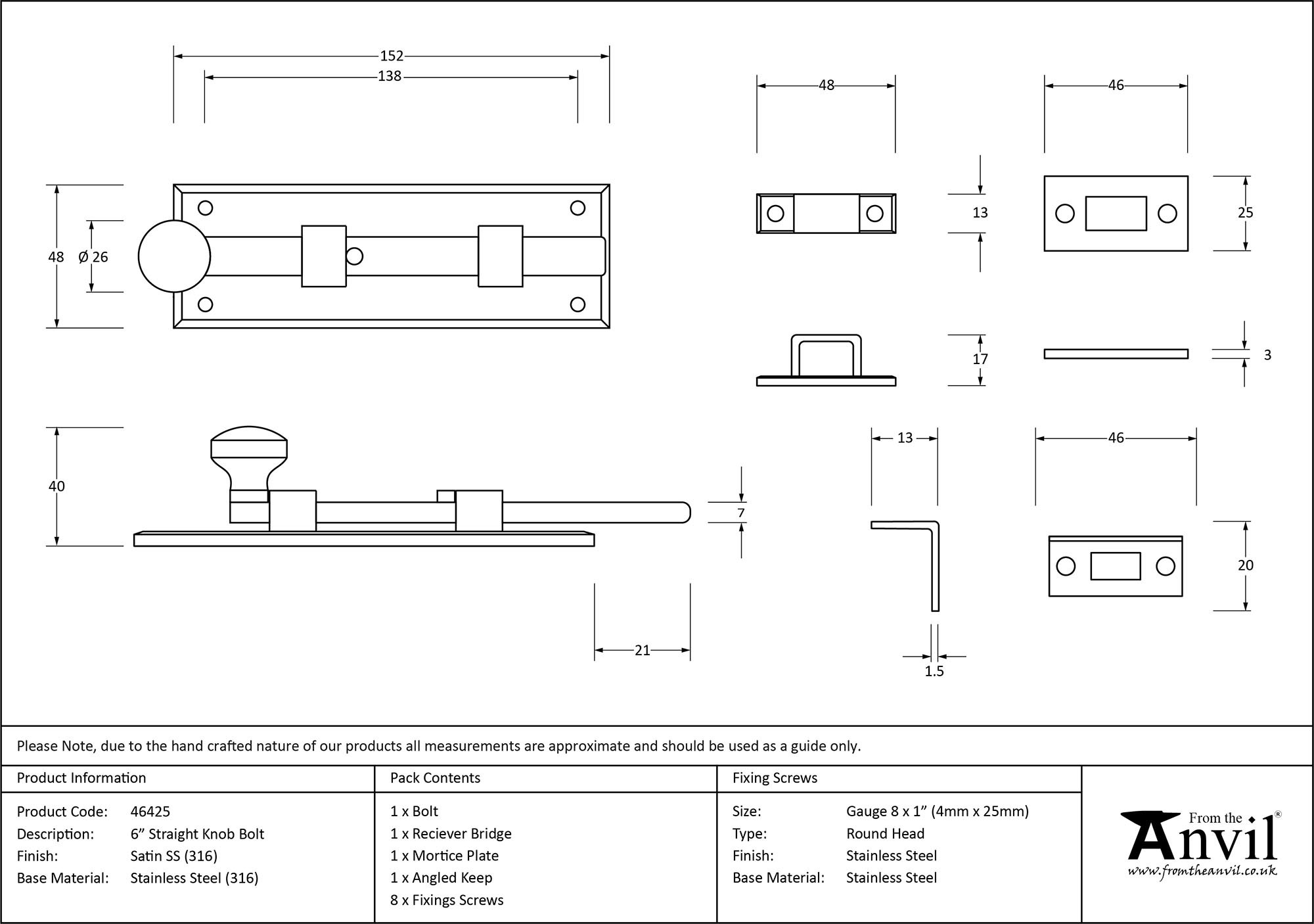 satin marine ss (316) 6" universal bolt