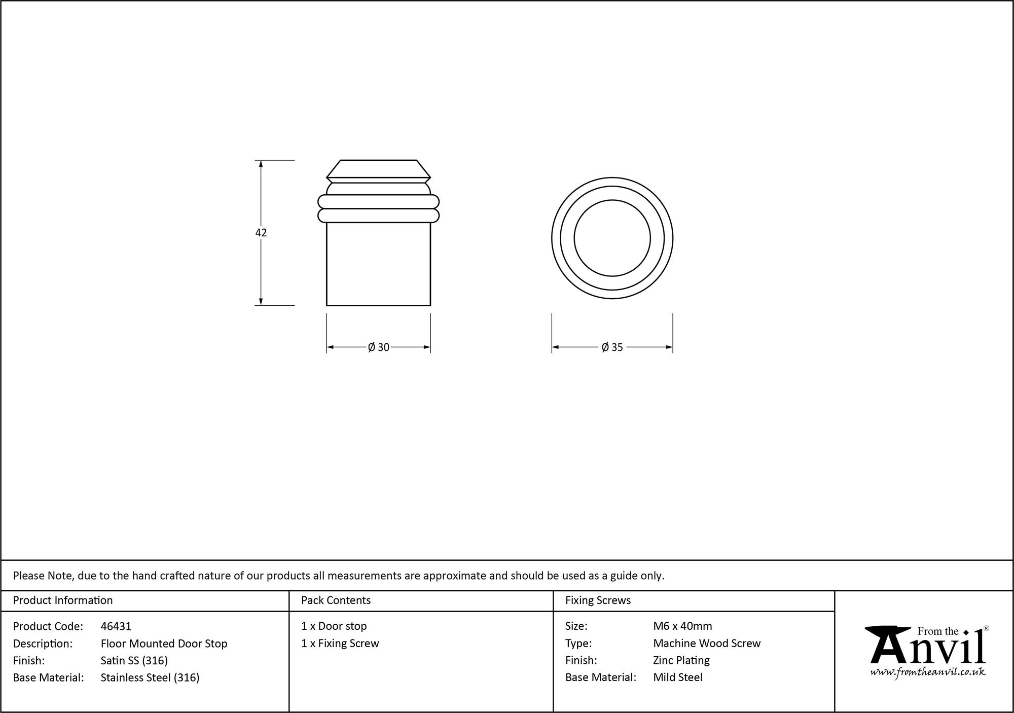 satin marine ss (316) floor mounted door stop