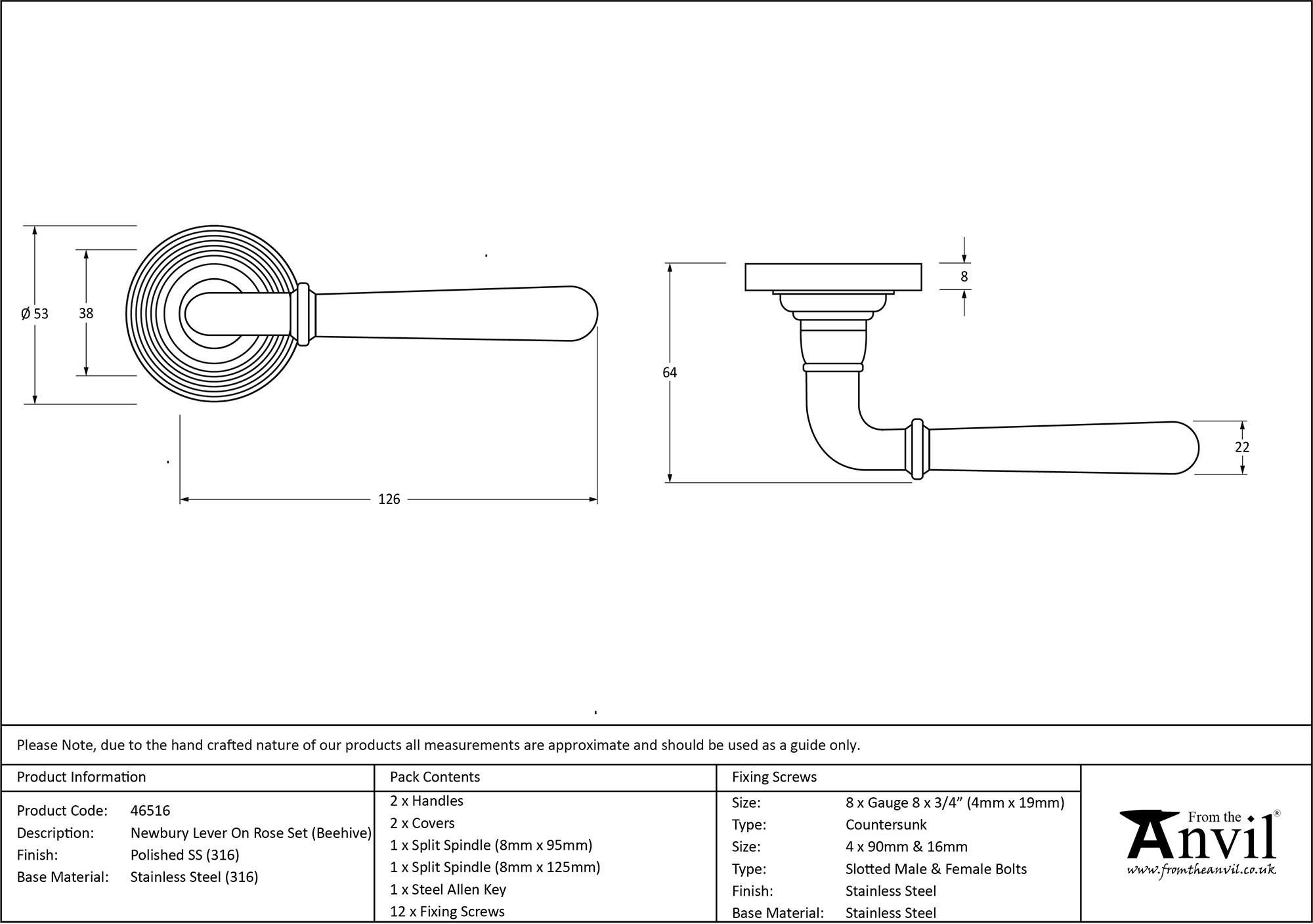 polished marine ss (316) newbury lever on rose set (beehive)